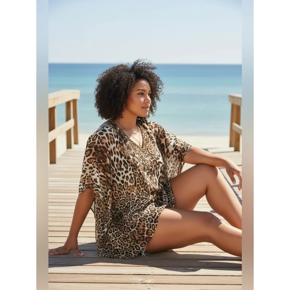 Show Me Your Mumu Animal Print Oversized Swim Cover-up Kaftan Batwing Relaxed M